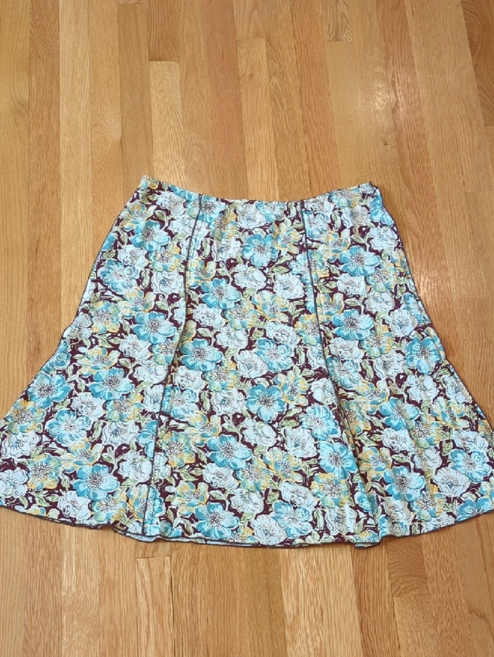 Loco Lindo Vintage Y2K 90s Floral A-Line Skirt in Teal Brown Cream Size Large